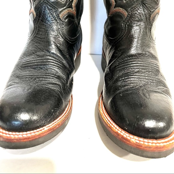 Larry Mahan Men’s Embroidered Black Leather Cowboy Western Stitched Boot Sz 10.5 - Picture 3 of 16